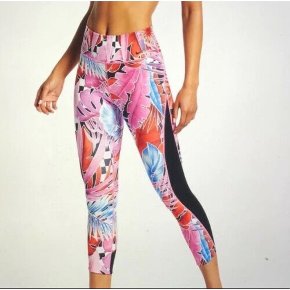 Nike Womens XXL Dri-FIT Pink Tropical‎ Floral Cropped Leggings Training Running